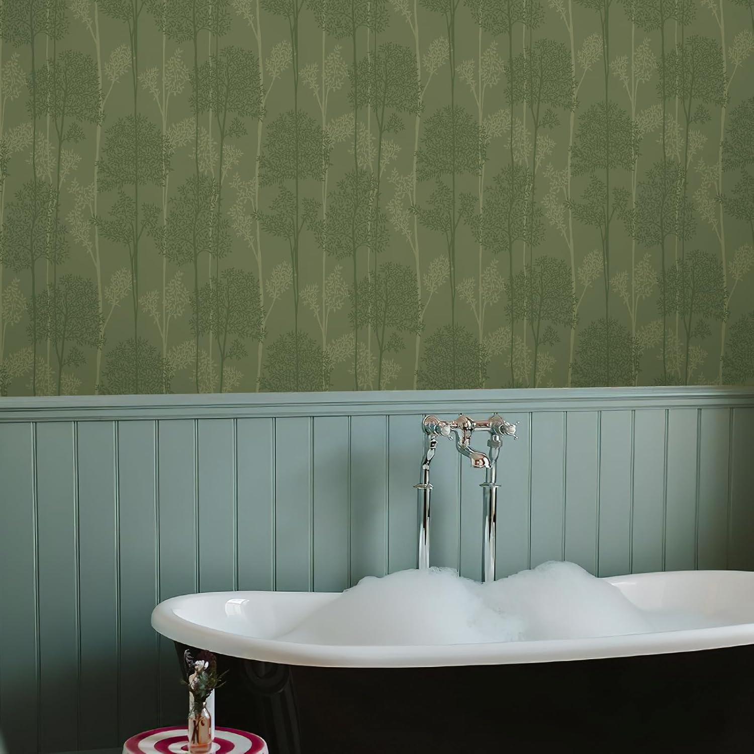 JiffDiff Green Peel and Stick Wallpaper, Botanical Tree Self Adhesive Wallpaper Renter Friendly Contact Paper for Bathroom and Cabinets Decor, 17.3" X 400"