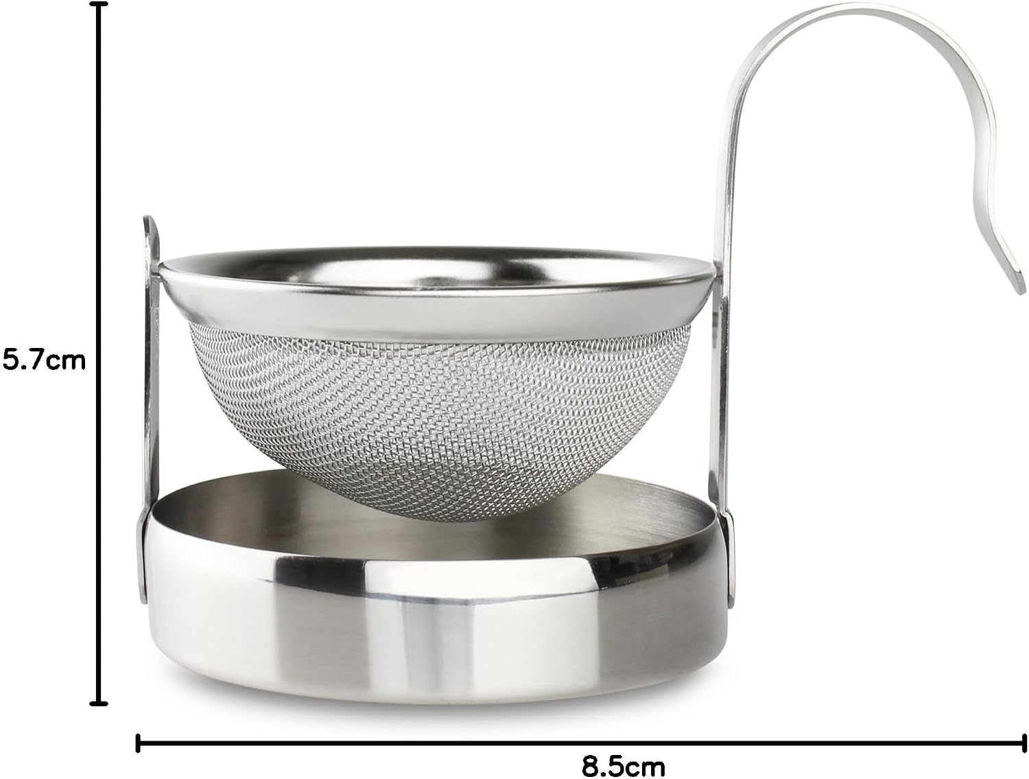 Café Ole Carded Mesh Tea Infuser/Strainer with Drip Bowl Caddy, Stainless Steel, 8.5 x 5.7 x 6.2 cm