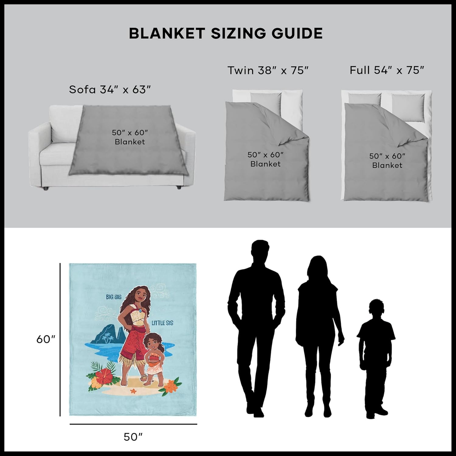 Disney Moana 2, Big Sis Lil Sis, Silk Touch Sherpa Throw Blanket, 50 x 60 Inches