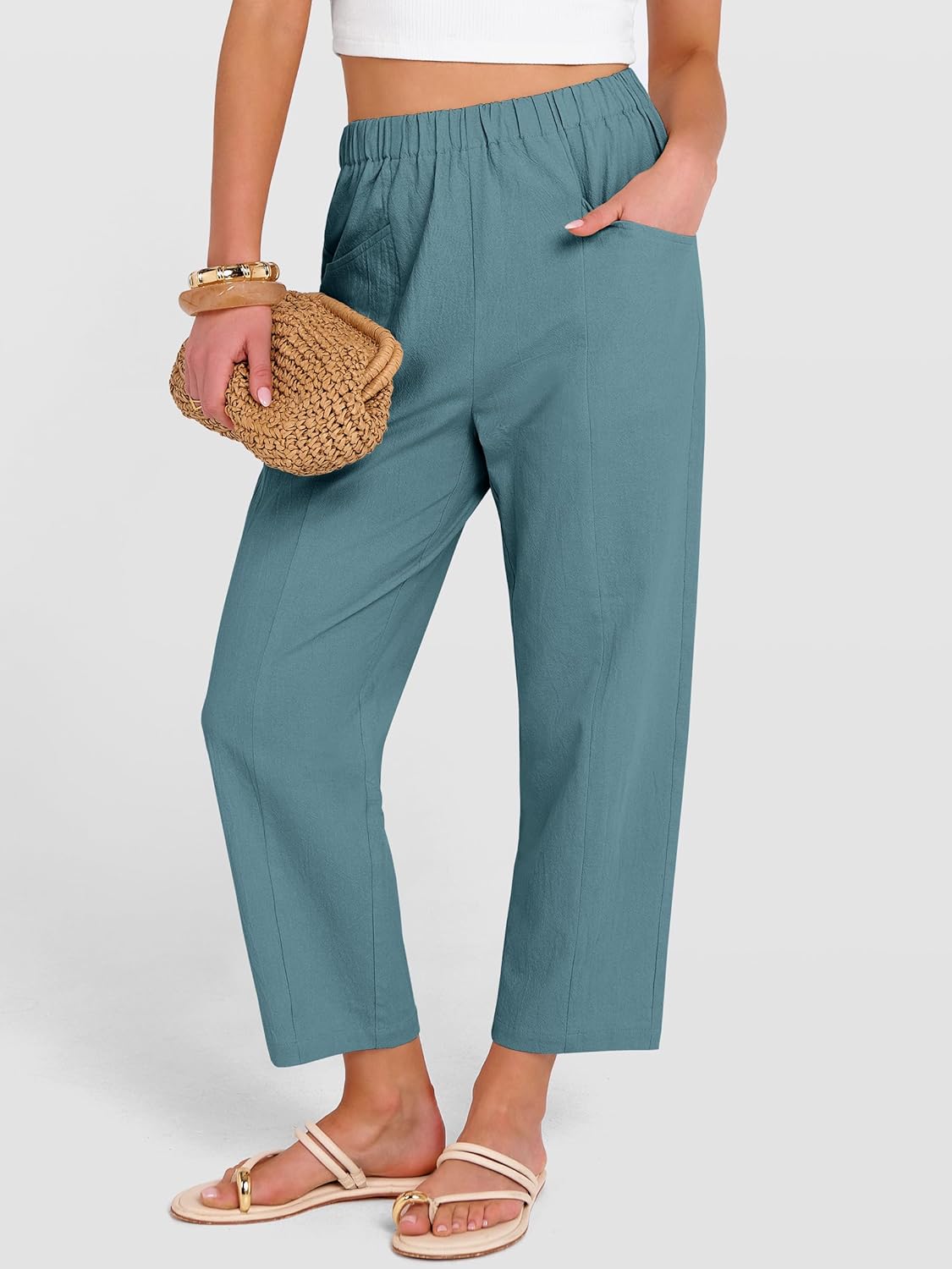 ANRABESS Womens Capri Pants 2026 Summer Casual Elastic High Waisted Lounge Cropped Tapered Ankle Beach Trousers Work Outfits - Image 5