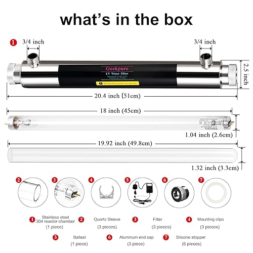 Miniatura 2 de Geekpure Whole House U-V - Sistema de filtro de agua de 6 GPM, purificador de agua con 3 filtros UV + 3 fundas de cuarzo (25 vatios)