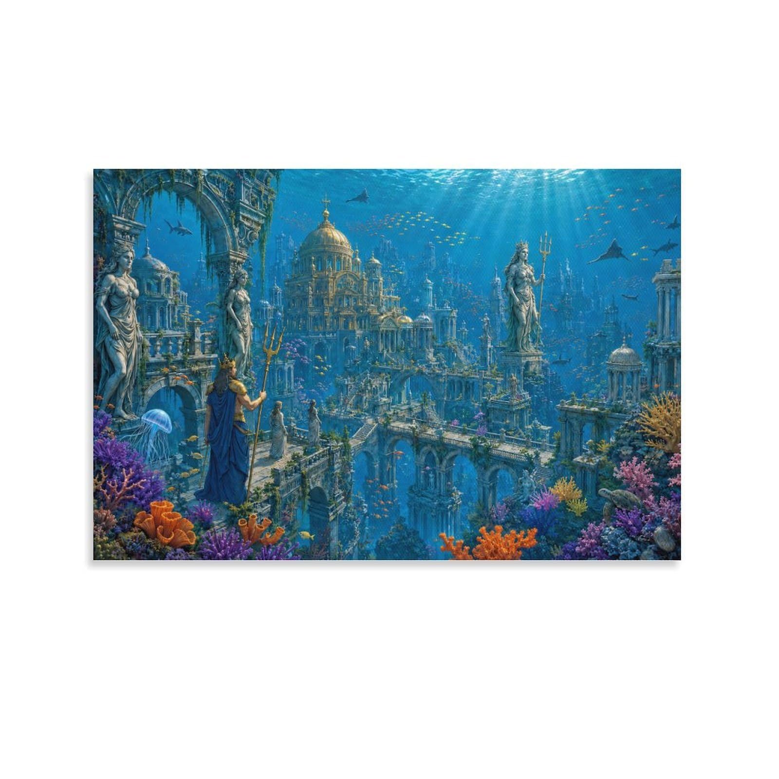 ASDFGHJKLZA Atlantis Underwater Kingdom Canvas Prints HD Wall Art Modern Artwork Poster Decor for Home, Dining Room, Bedroom, Living Room Decorations, Gift 20x30inch(50x75cm)