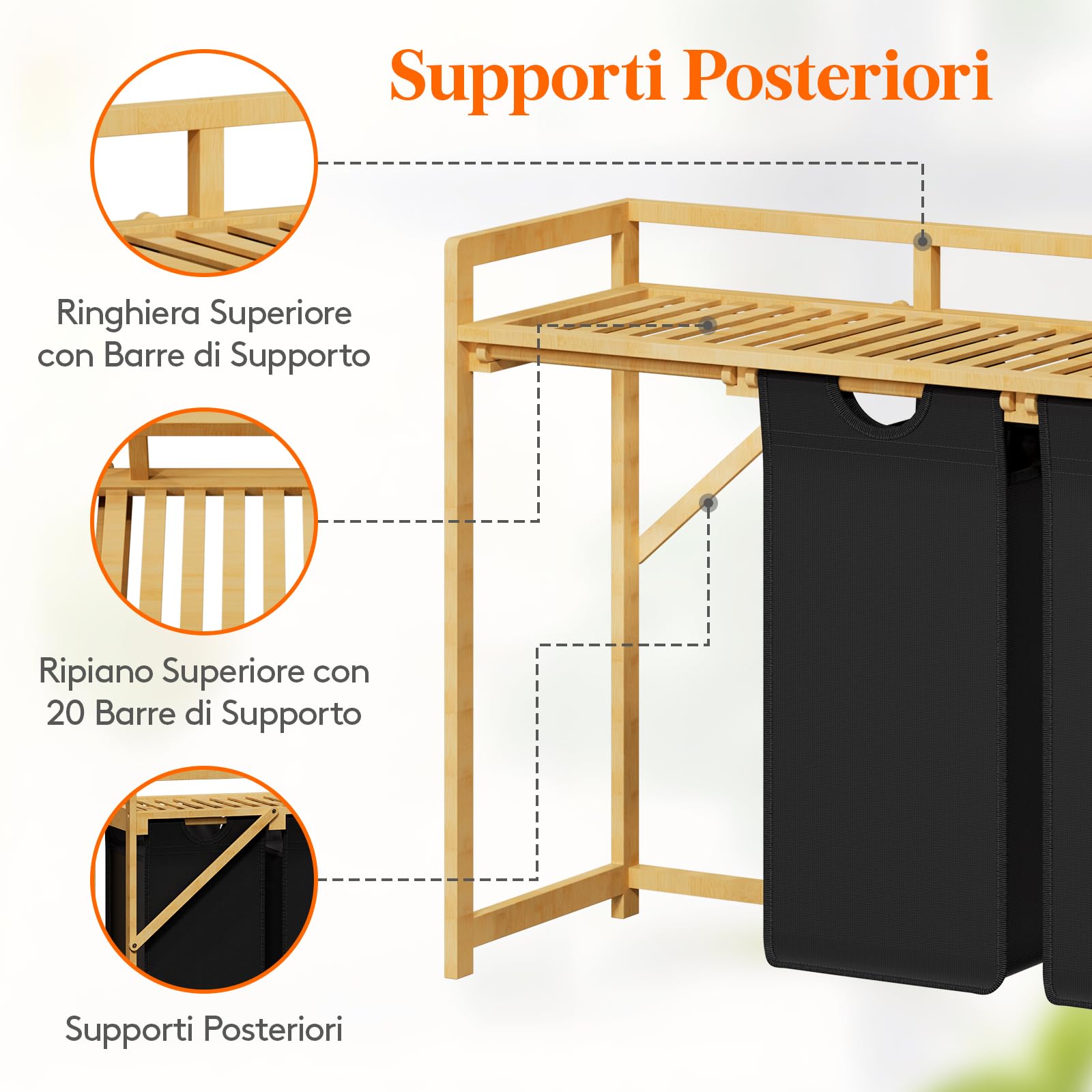 Lifewit Cesto Portabiancheria 150L a 3 Scomparti, Grande Cesta per Biancheria con 3 Sacchi Rimovibili, Mobile per Bucato per Camera da Letto, Bagno, Lavanderia, Nero