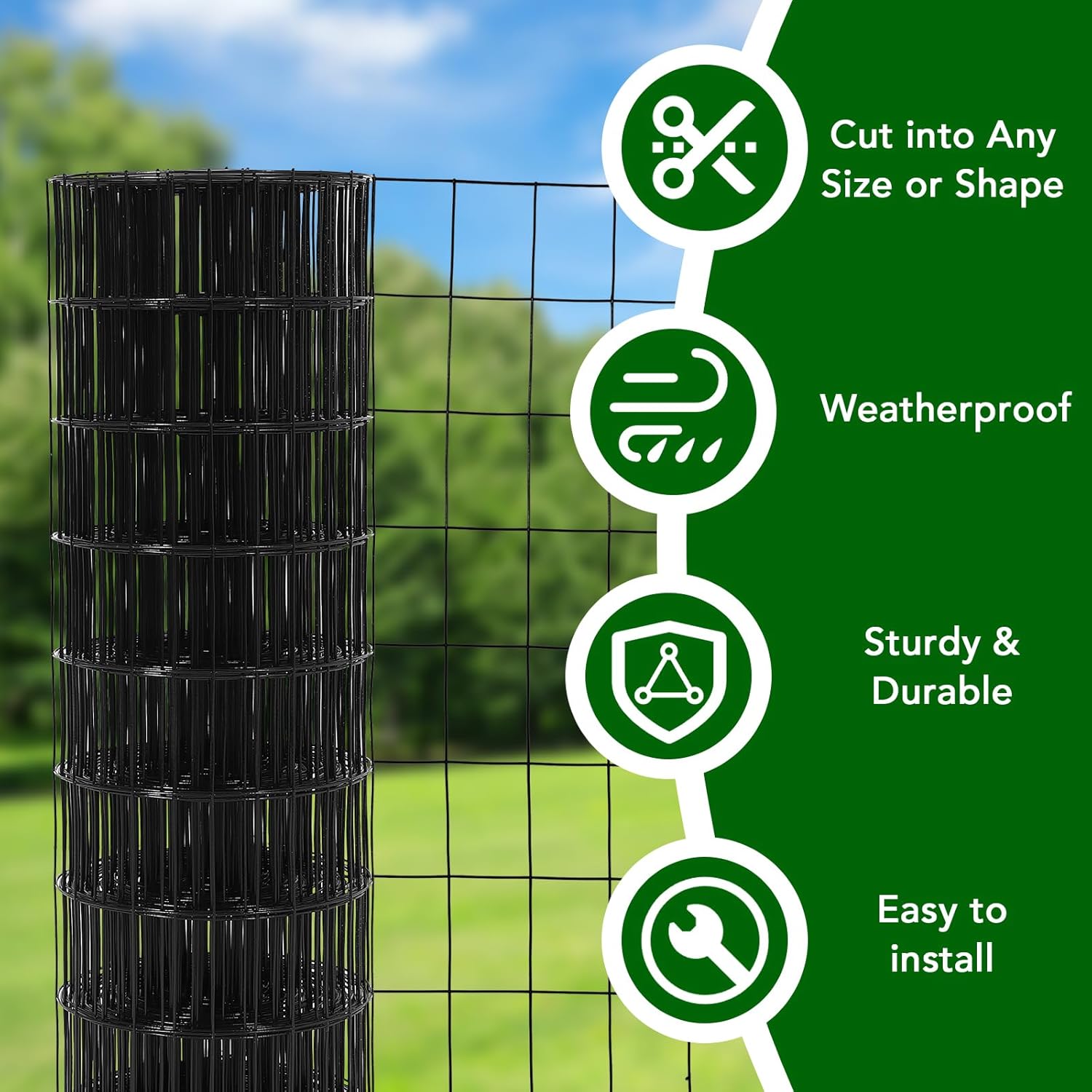 Wire Mesh Fence Roll 24inx50ft, 2inchx3inch 16GA Galvanized Steel Poultry Netting, Vinyl Coating Metal Wire Hardware Cloth Fence for Garden Yard Animals Plants Protection, Farm Fencing, Black