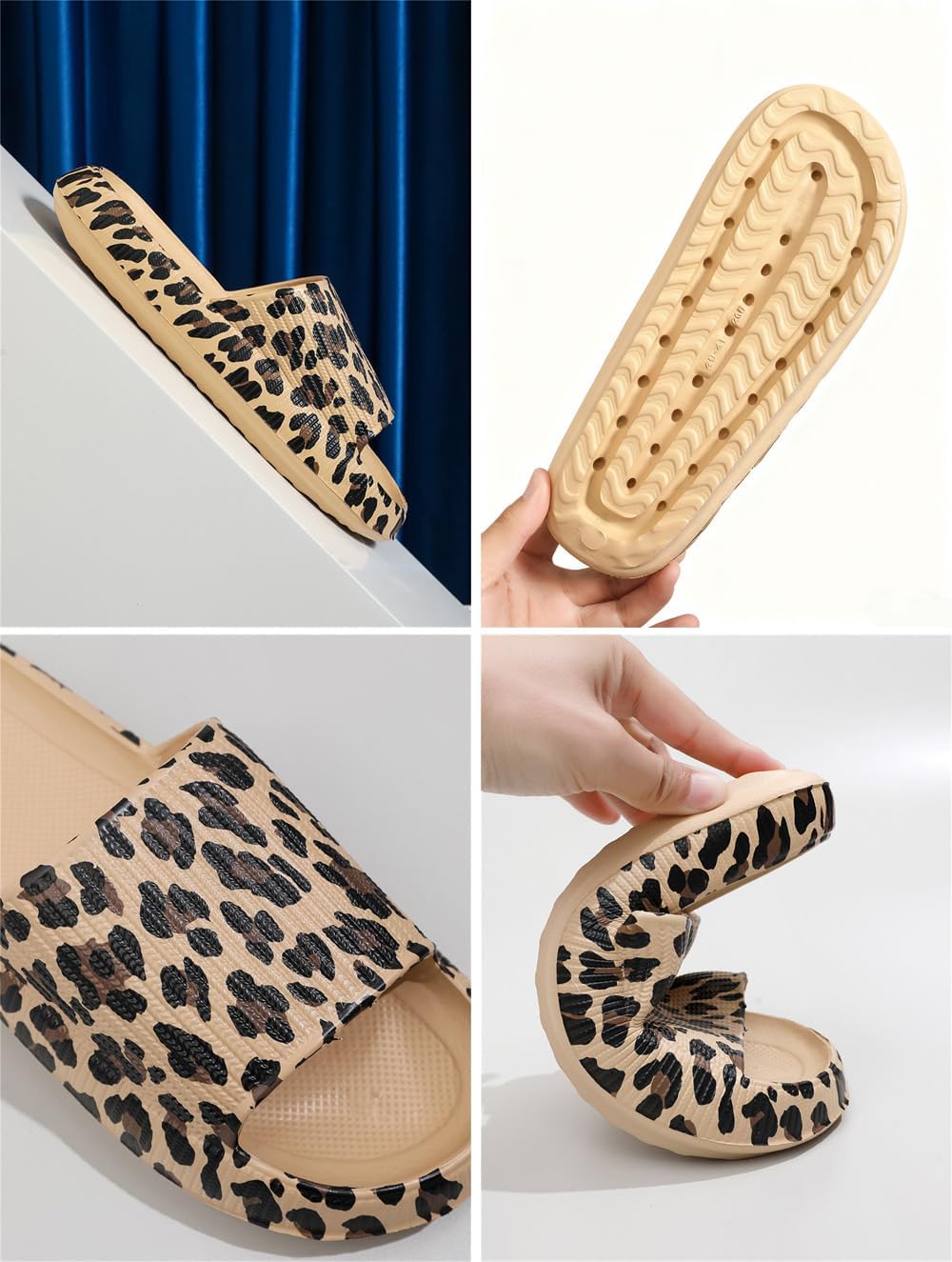 Leopard Print Cloud Slippers for Women Men Cheetah Print Pillow House Slippers Shower Sandals Quick Drying Non Slip - Image 5