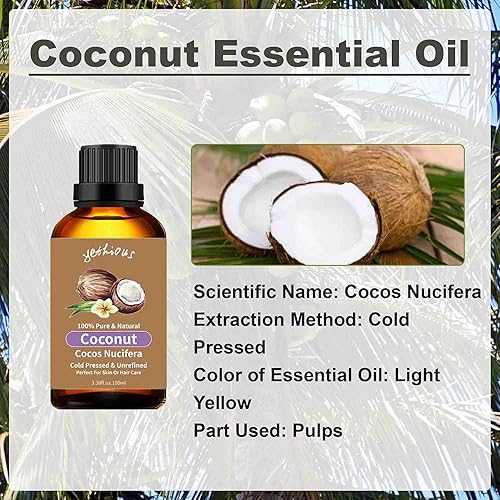 Miniatura 2 de yethious Aceite de fragancia de coco de 3.38 onzas líquidas, aceite esencial de coco para difusor de velas, jabón perfumado para velas frescas de