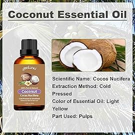 yethious Coconut Oil for Skin 100ML, Coconut Essential Oil for Diffuser Candle Making Soap, Fragrance Oil Scented Oil for Car Freshies Soy Candles, Home Aromatherapy/Hair Care 3.38 Fl Oz