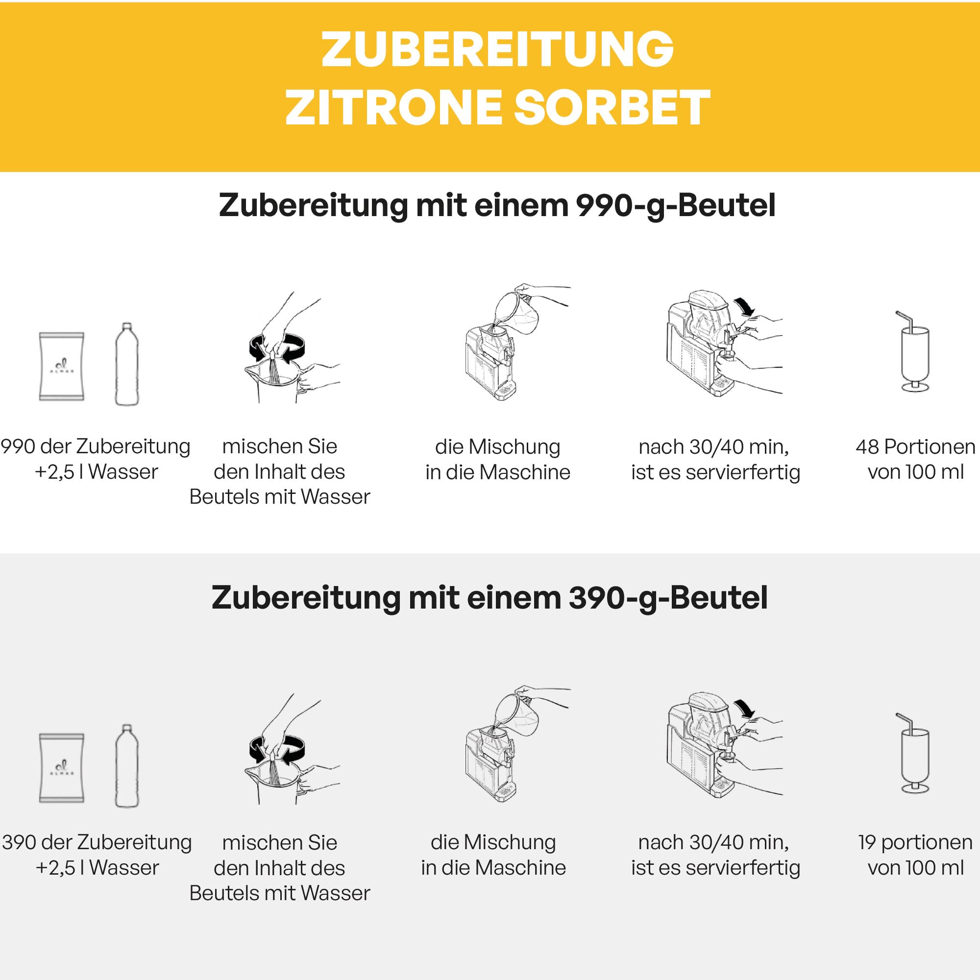 ALMAR - Zitronensorbet-Pulver, Glutenfrei und Laktosefrei, Natürliches Zitronensorbet, Gebrauchsfertig, Beutelverpackung 990 g (4)