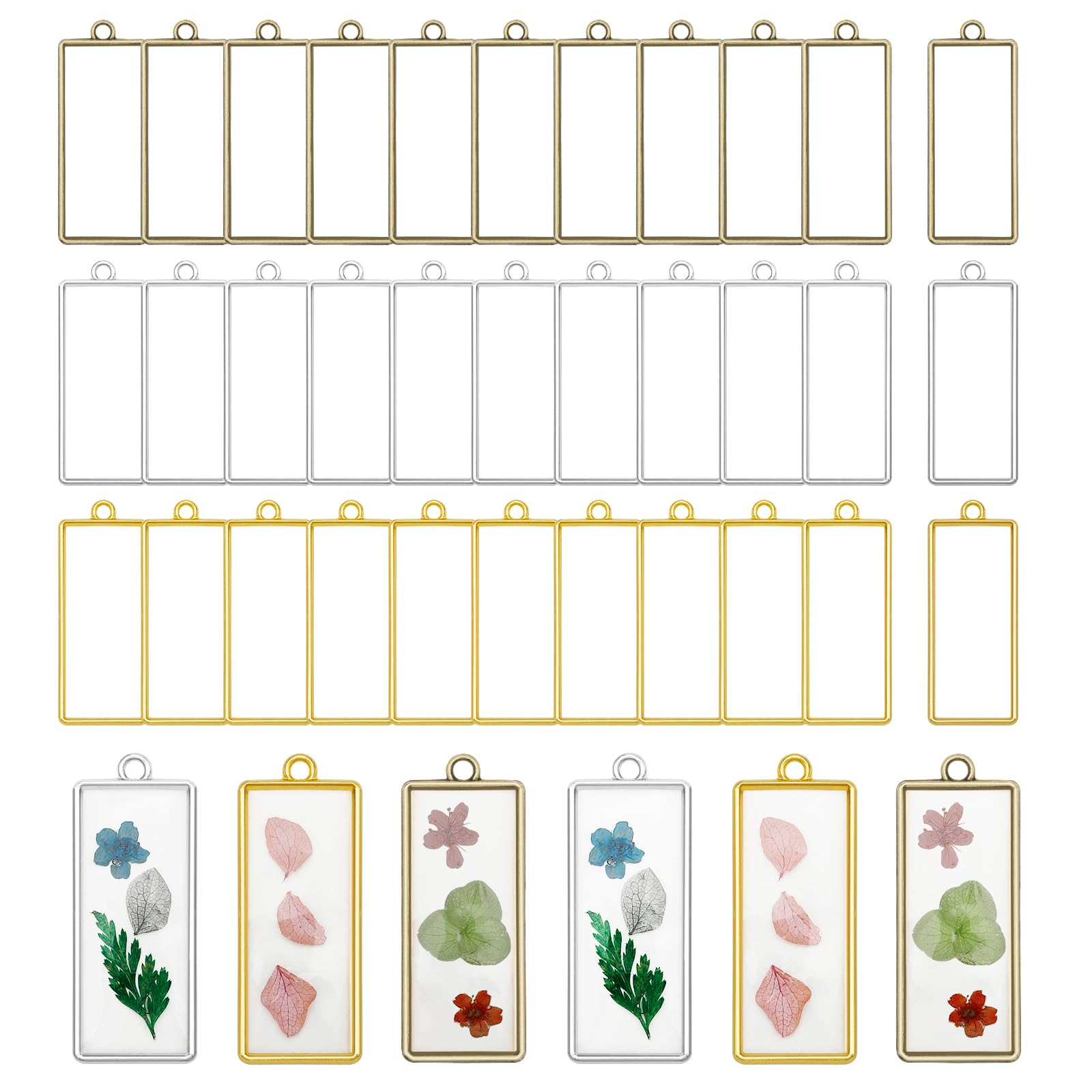 Luxeu Open Bezels for Resin, 30 Pcs Rectangle Hollow Frame for DIY Crafts, Resin Craft Bezels for Making Keychain, Epoxy Casting