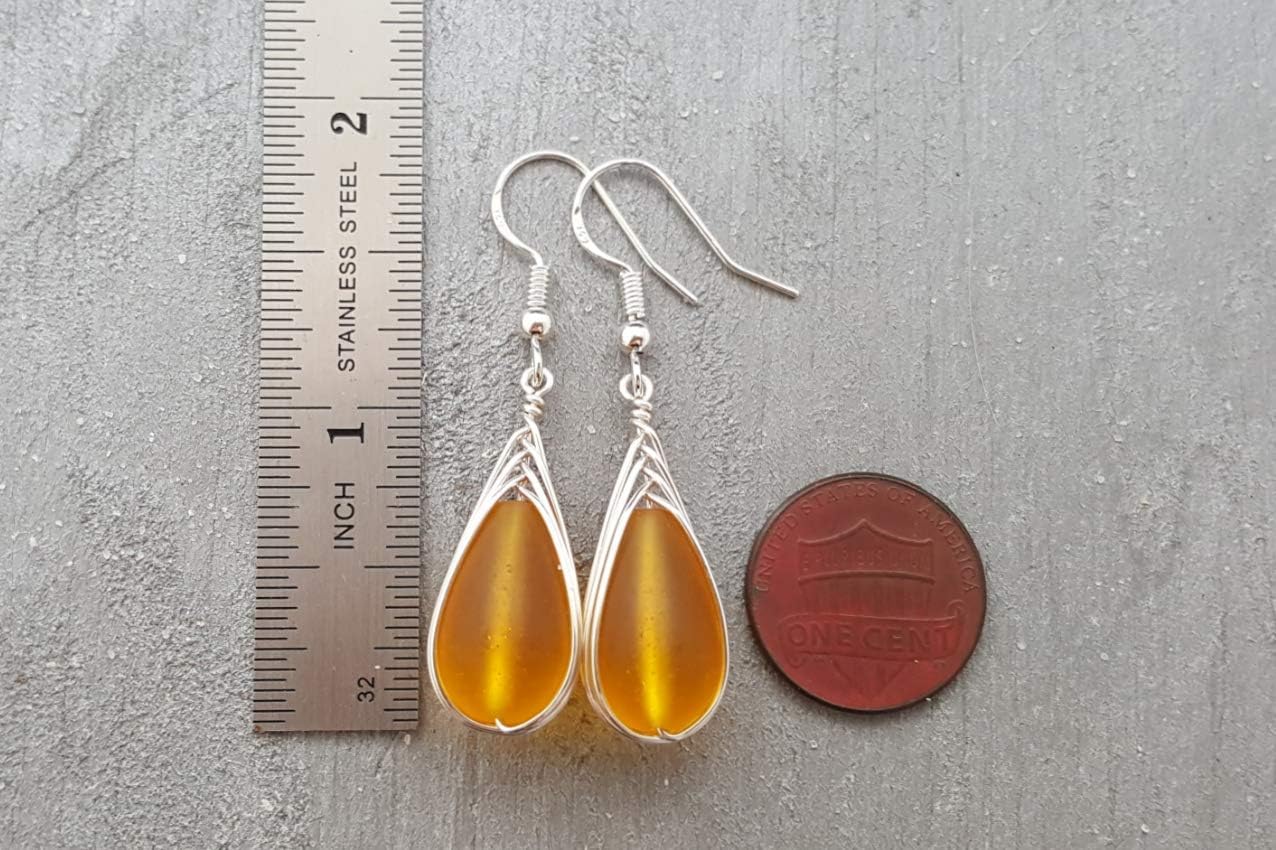 Handmade Sea Glass Earrings, Hawaiian Jewelry, Wire Braided Earrings Teardrop Earrings, Beach Jewelry Sea Glass Jewelry For Women Birthday Gift