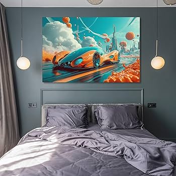 Amazon.co.jp: 絵画 SF 背景スーパーカーインテリア 絵画 未来の