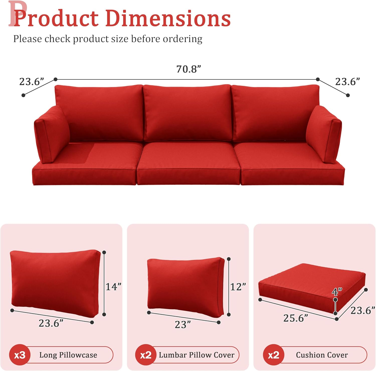 Outdoor Cushions for Patio Furniture Replacement,Waterproof & Fadeness Patio Furniture Cushions, 4" Deep Seat Outdoor Furniture Cushions for Outdoor Rattan Sofa Patio Sectional