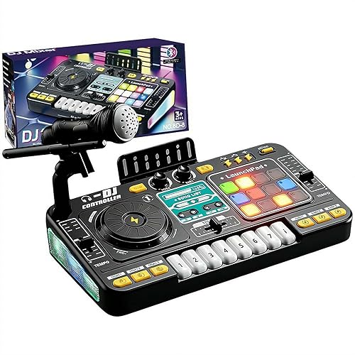BEATIZ Kids DJ Mixer Table, DJ Music Mixer Board Controller Toy with Microphone, Lights, Interactive Music Keyboard, Musical Instruments Birthday Gifts for Boys and Girls