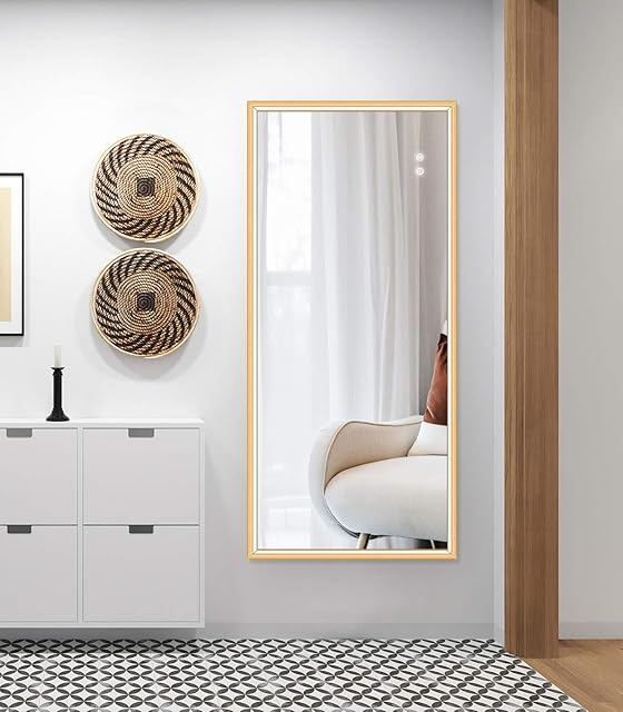 FOMAYKO LED Bathroom Wall Mirror, Anti-Fog Wall-Mounted Gold Metal Frame Bath Vanity Mirror, Large Rectangle Bathroom Mirror (55x120CM)