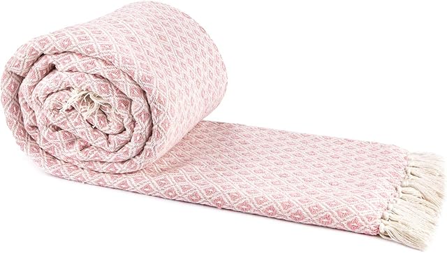 Emma Barclay Casablanca - Scandi Woven Recycled Cotton Chair Sofa Setee Bed Throw Over Blanket in Blush Pink - 50x60" (127x152cm)