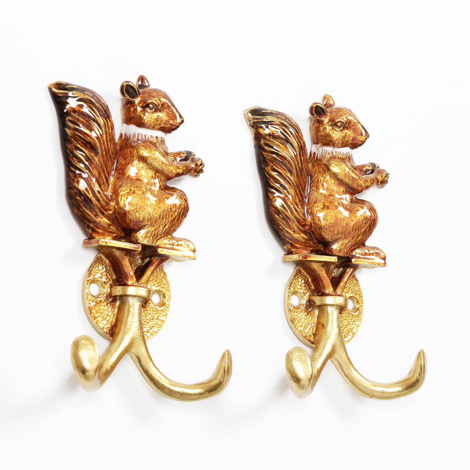 bordorsse Vintage Wall Hooks Decorative Rack Hangers, 2 Pack Metal Wall Mounted Hook with Squirrel Shape for Hanging Coats