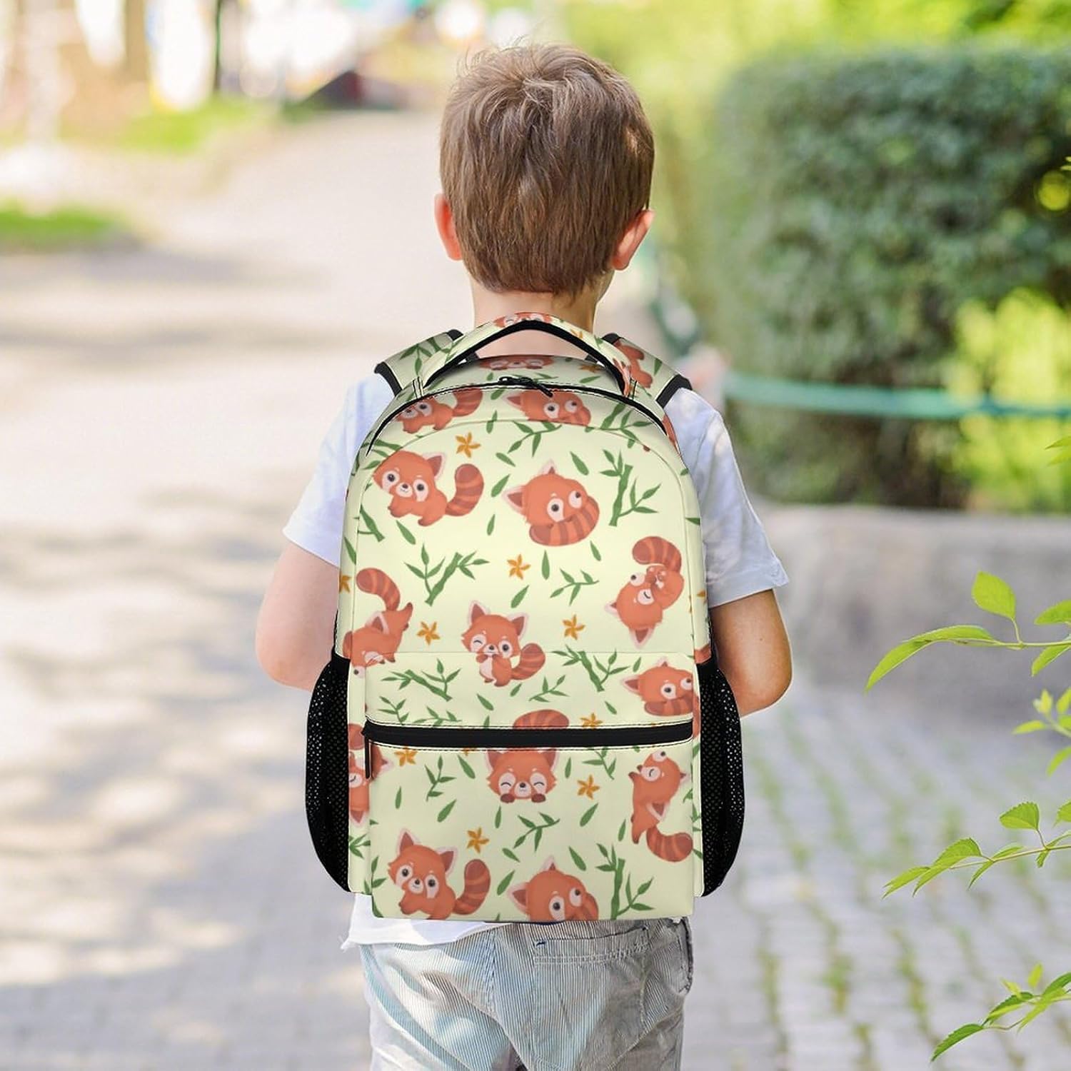 Backpack for Girls - 17 Inch Cute Red Panda Backpacks for Middle School - Light Green large capacity Bookbag for Kids