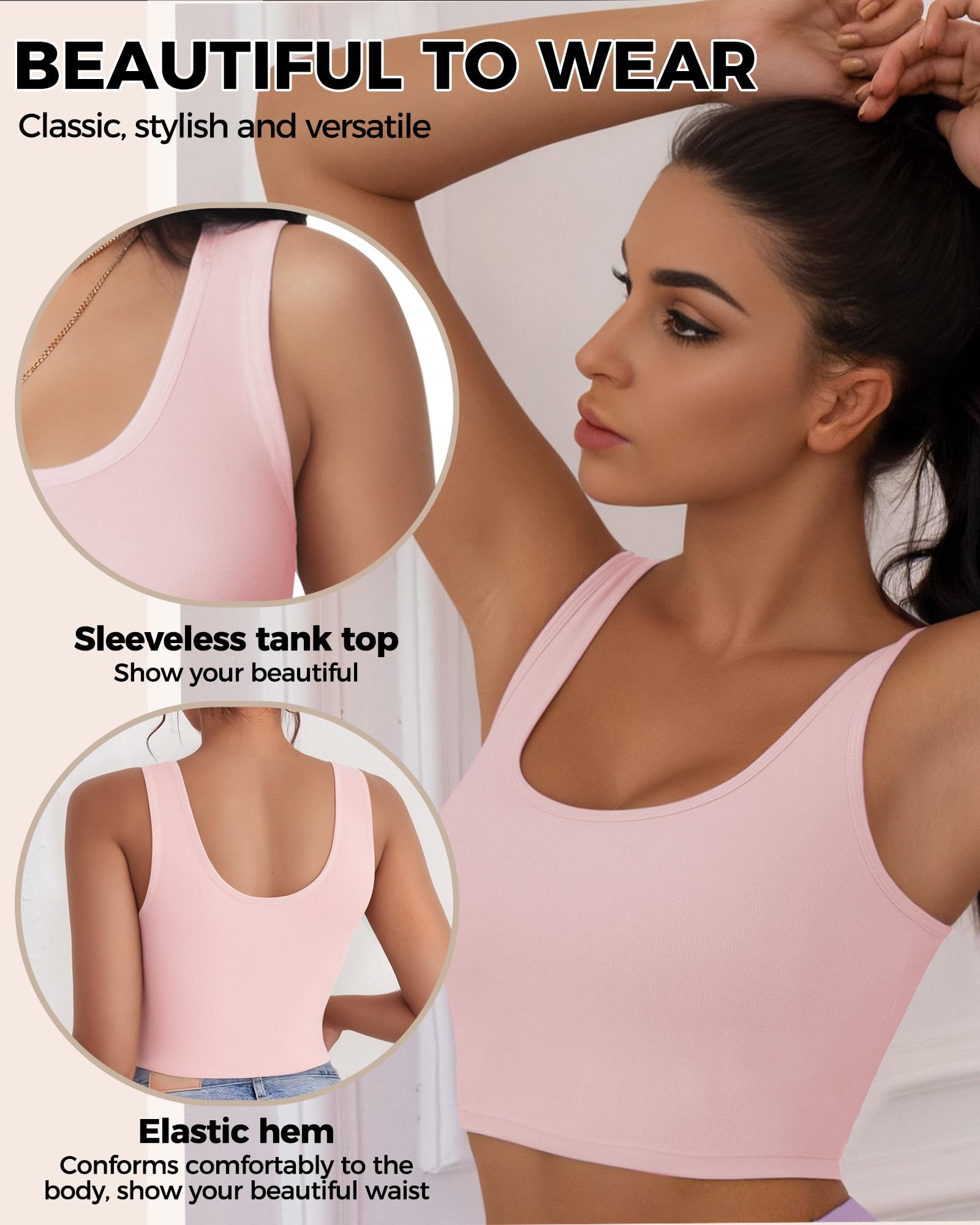 2-3 canottiere da donna, crop top senza maniche con scollo a U, crop top basic corto racerback per uscire magliette sportive atletiche, Rosa+rosso, XX-Large