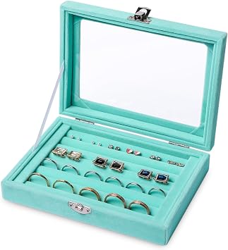 Frebeauty Tiny Velvet Ring Organizer Tray, 7 Slots Ring Jewelry Storage