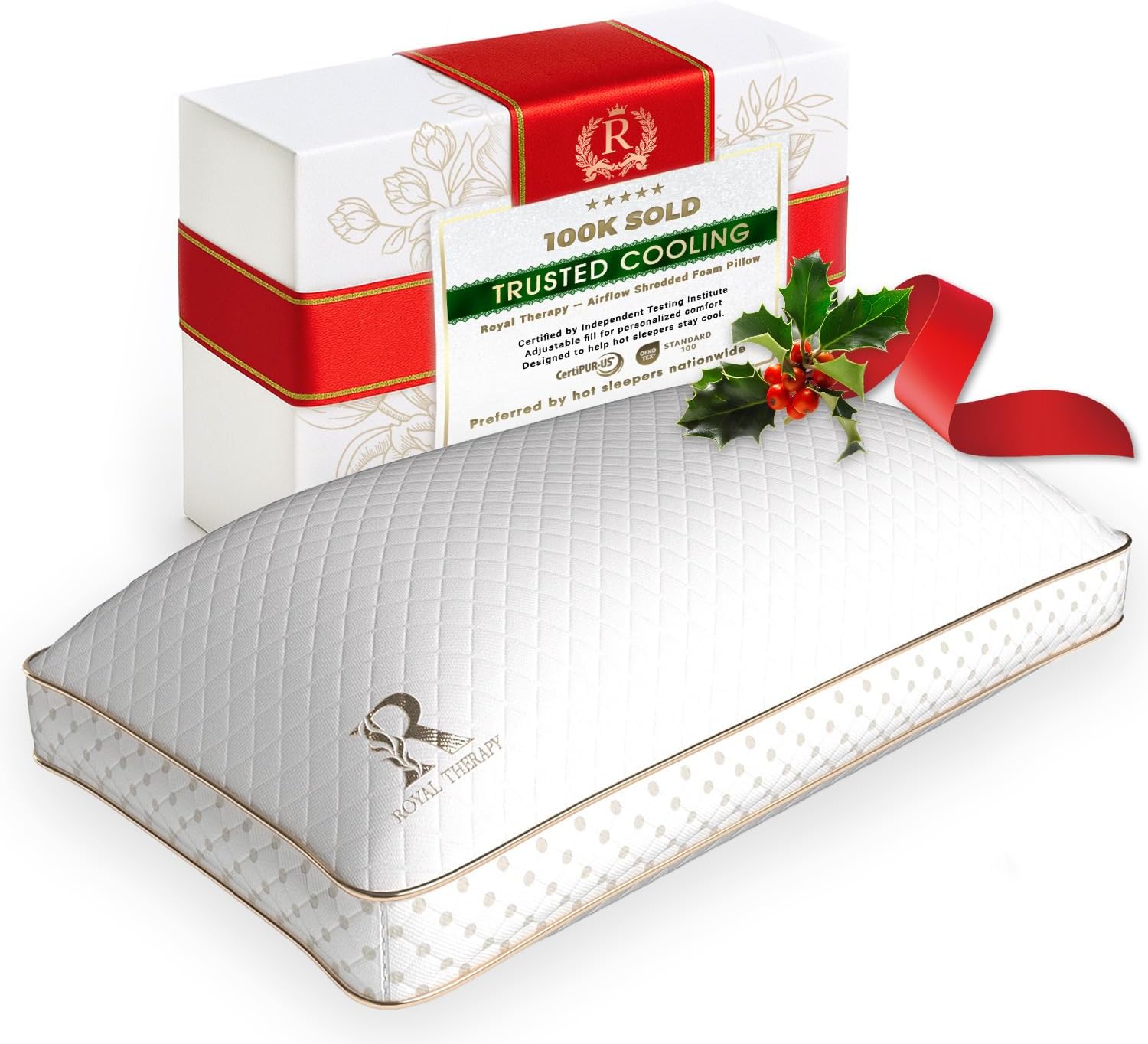 Oreiller en mousse à mémoire de forme Royal Therapy Queen, oreiller sans odeur déchiqueté réglable pour soulager la douleur du cou et des épaules, soutien pour le dos, le ventre, les dormeurs latéraux, AirFlowPro