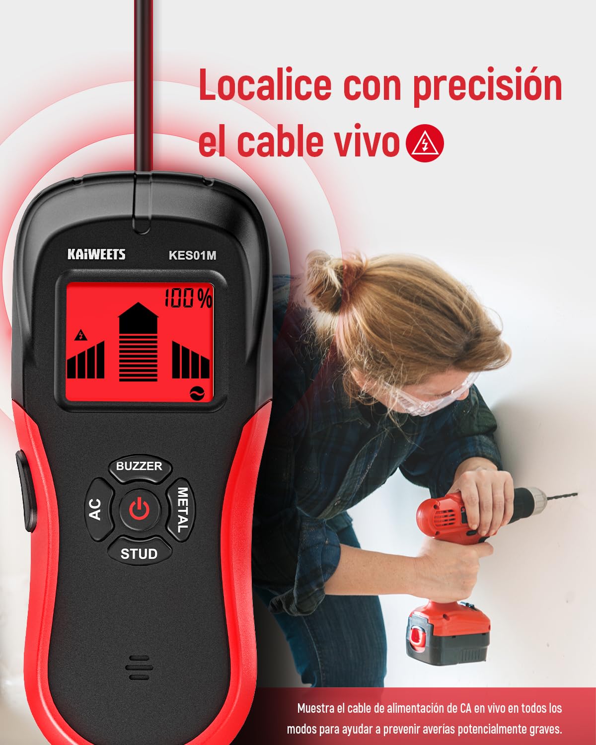 KAIWEETS Detector Cables y Tuberias, Detector Cables Pared con Alarma de Calibración, Escáner de Pared para Madera, Metal y Líneas Eléctricas (Negro)