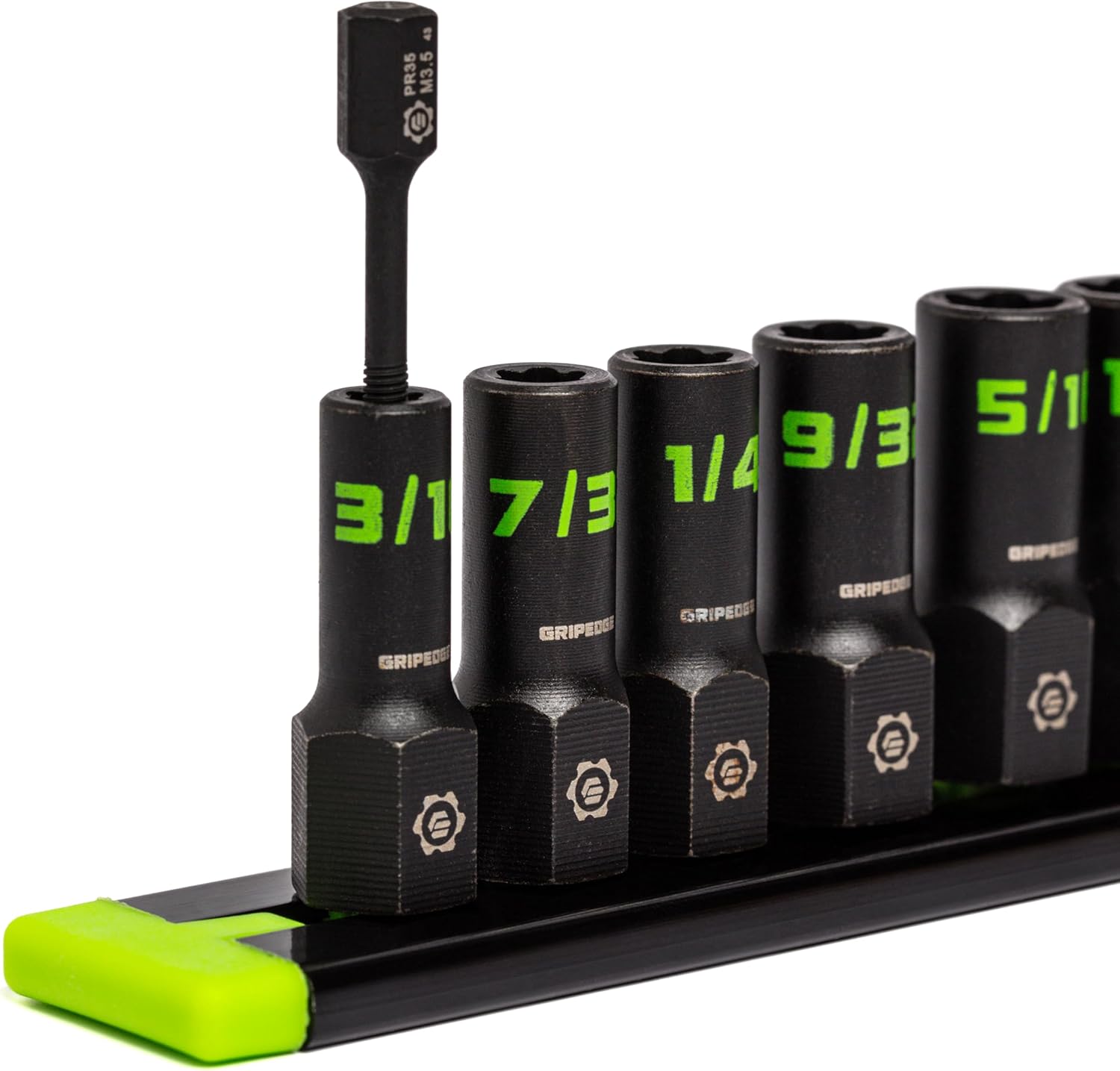 GRIPEDGE Tools | 9-PC - 1/4'' Drive SAE RPT Socket Extractor Set | Sizes 3/16'' - 1/2'' | Removes Broken Studs, Stripped Bolts and Lug Nuts | Includes Premium Aluminum Socket Rail|
