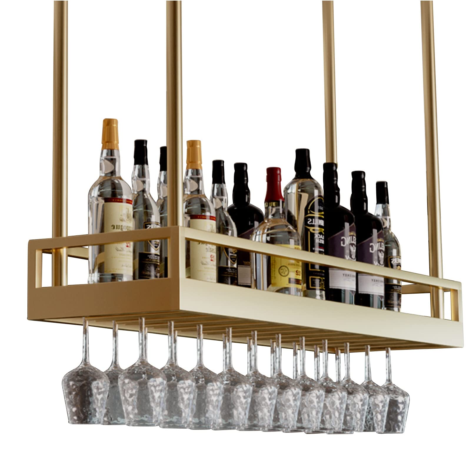 Support de vin suspendu au plafond 60x35x7cm en métal et fer forgé LD