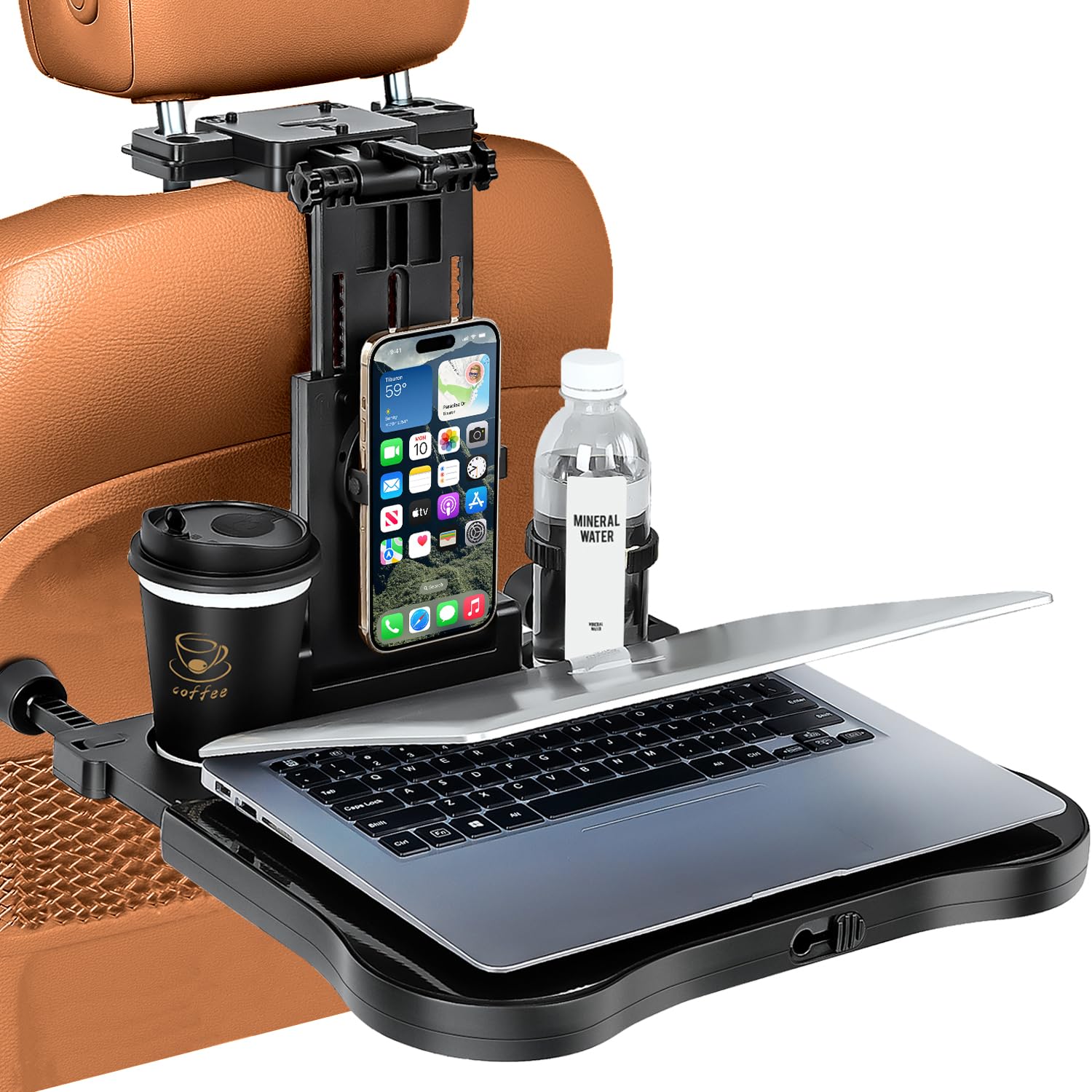 Auto Tisch für Rücksitz Beifahrer, Schreibtisch mit Getränkehalter und Handyhalter, Multifunktional Esstisch für Kinder Erwachsene Klappbar Einstellbar Belastbarkeit 15-20 kg(mit EU-Patent)
