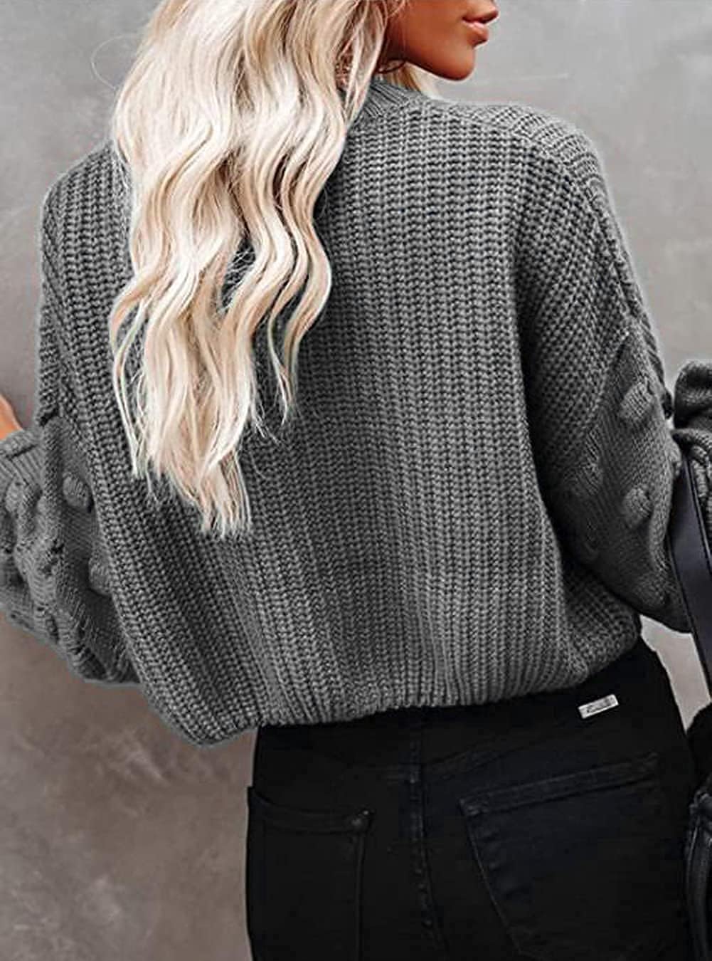 Womens Pullover Sweaters Casual Long Loose Puff Sleeve Winter Knitted Jumper Tops - Image 4