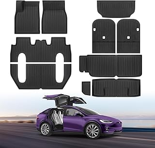 10Pcs Tesla Model X Floor Mats 6 Seater 2023 2022 Full Sets All Weather Floor Mat for Tesla Model X Accessories 2023 2022 Rear Back Seat Cover Protector Front Rear Trunk Frunk Cargo Liner