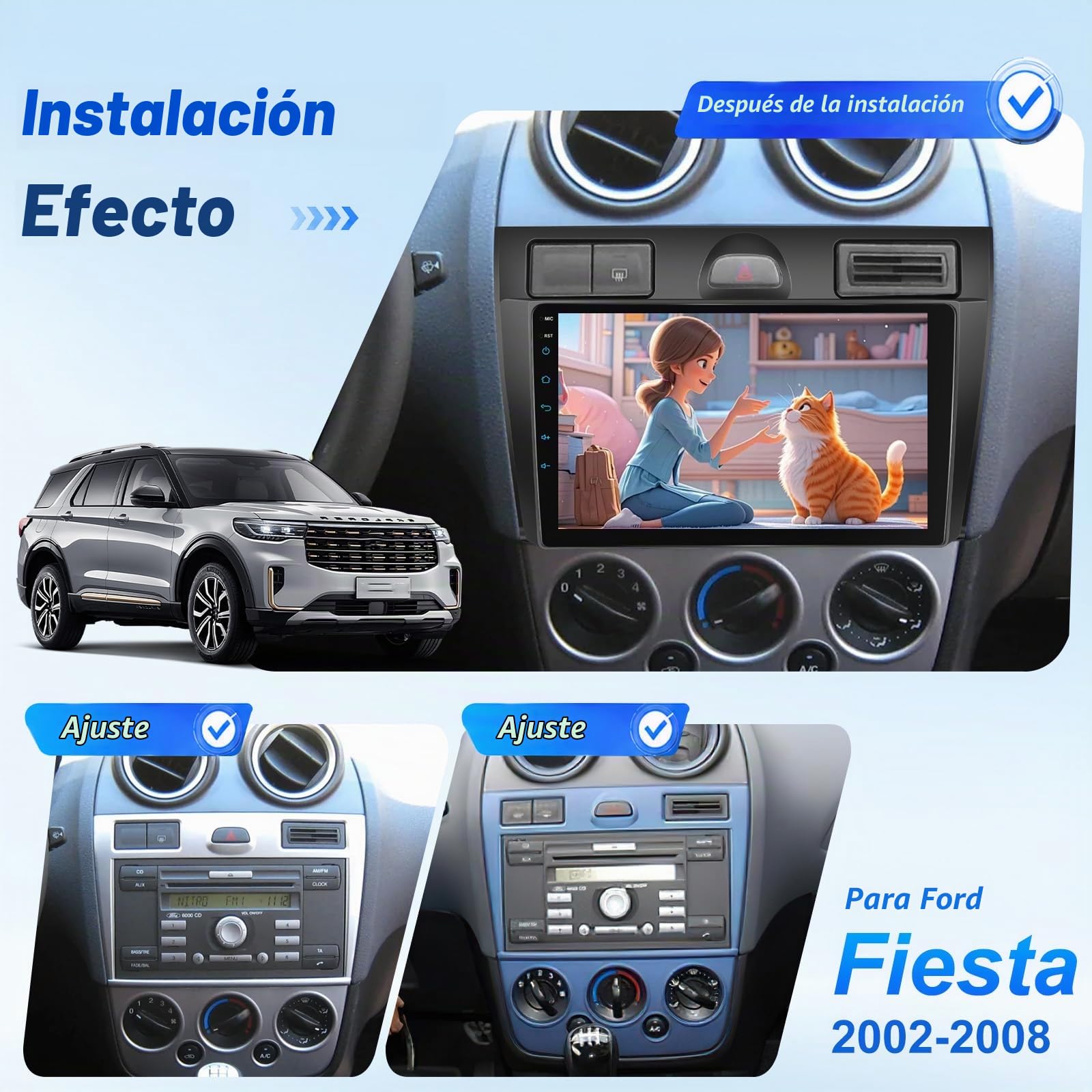 Radio del Coche pour Ford Fiesta 2000-2008+CarPlay Sans Fil/Android Auto