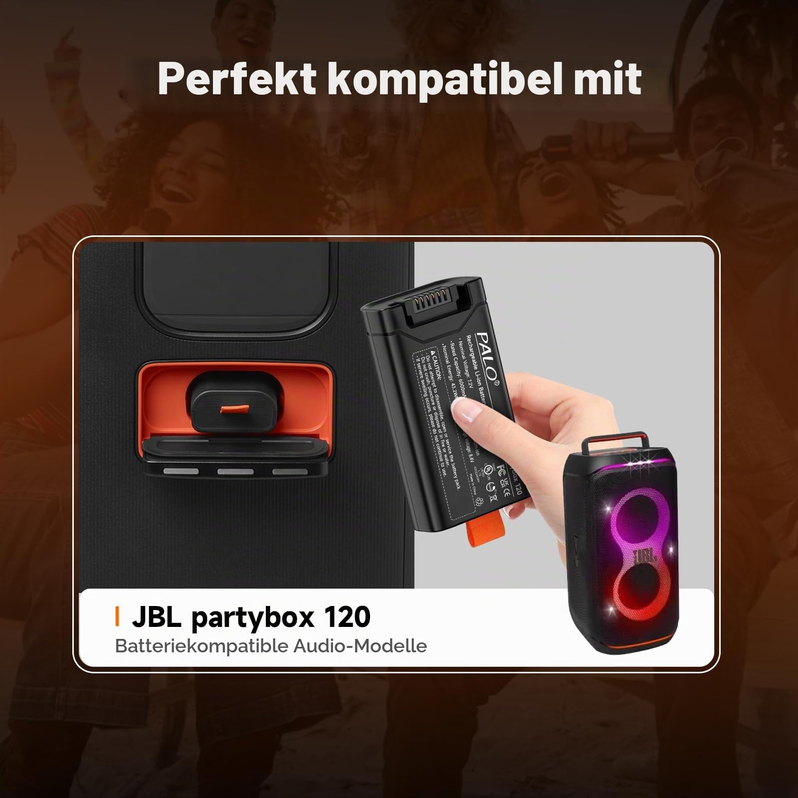 6000mAh Ersatz Akku 200 für -JBL PartyBox Club 120, Encore 2, Encore Essential 2, Partybox 130, On-The-Go 2, Hoher Kapazität Batterien 7.4V Mit Typ-C Eingang, kein Memory-Effekt