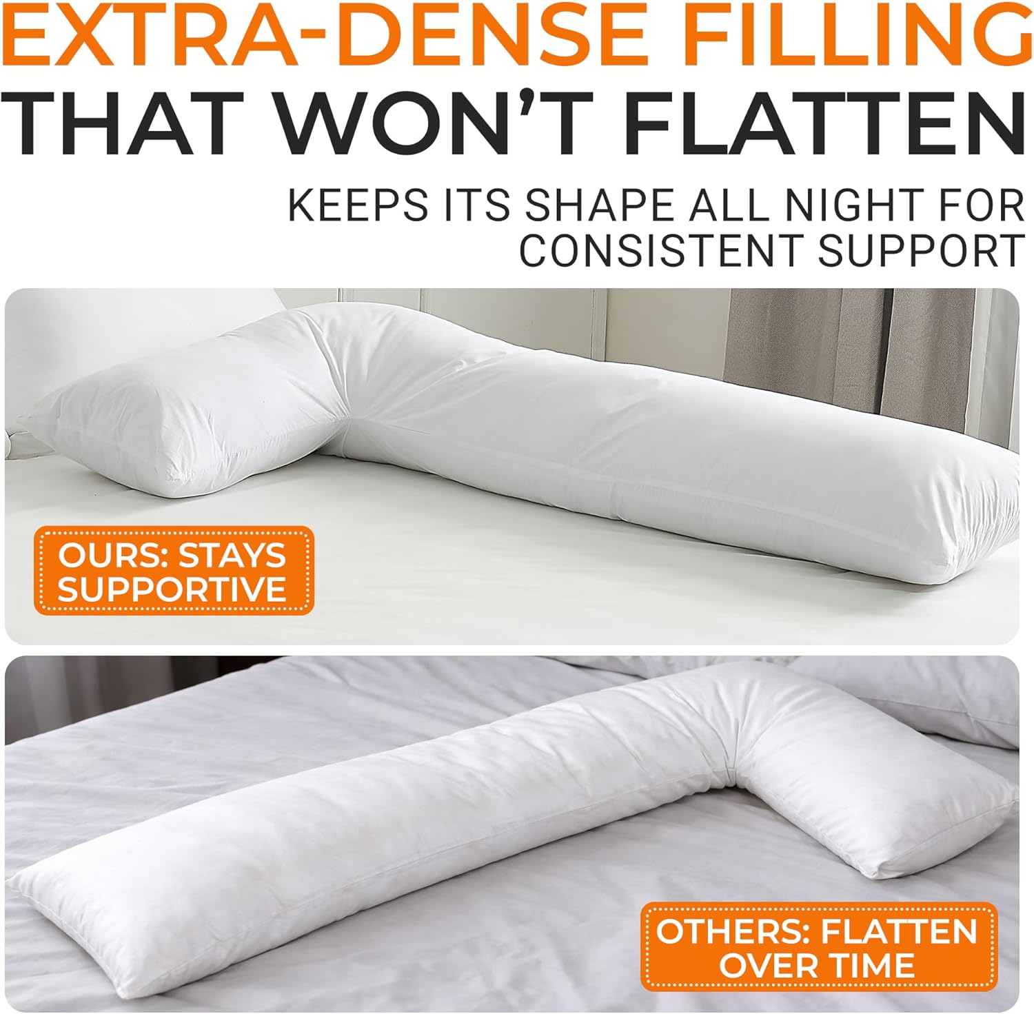 Cheer Collection L Shaped Body Pillow - Down Alternative Full Body Pillow for Side Sleeper, Pregnancy, Neck and Shoulder Support - Zippered Cover