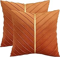 Vista 18 de Tosleo - Fundas de almohada de terciopelo beige de 20 x 20 pulgadas, paquete de 2 con cuero dorado, fundas decorativas de Navidad para sofá, fundas