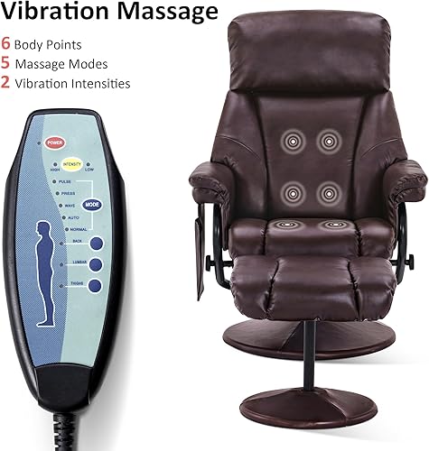 Miniatura 33 de MCombo Silla reclinable giratoria con otomana, silla de TV con masaje por vibración, ideal para RV espacio pequeño, sala de estar y dormitorio 4539