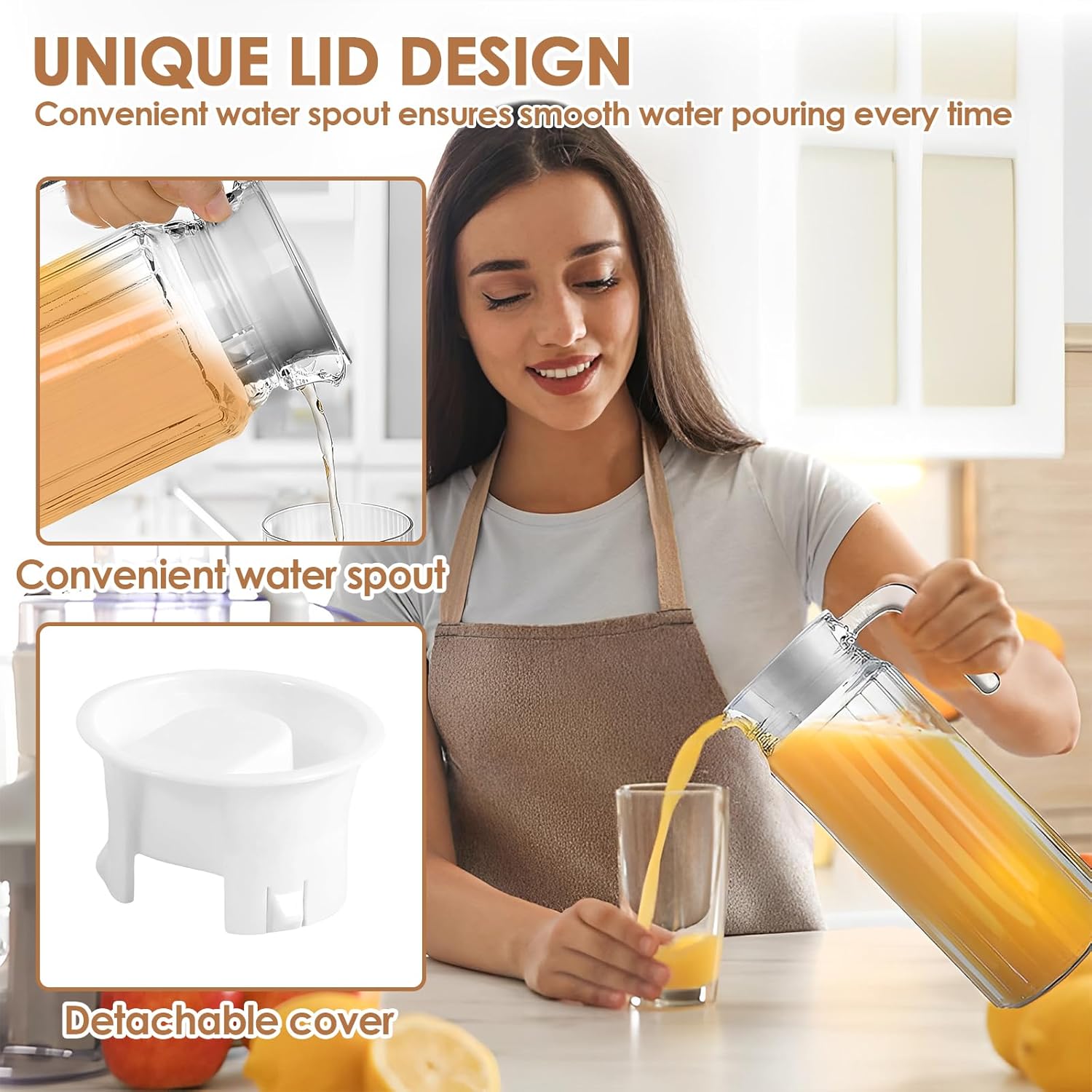 2 Pack Clear Plastic Pitcher with Lid,BPA-Free Water Pitcher Tea Pitcher,1.1L Water Jar with Ribbed Design,Fridge Pitcher with Vented Lid for Hot Water Ice Tea Coffee Milk Shatter-Proof - Image 5