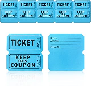 200PCS Double Roll Raffle Tickets-50/50 Raffle Tickets with Perforated Lines and Sequential Numbering Suitable for Raffles Carnivals Admission Tickets Lotteries and Prizes (Blue 200pcs)