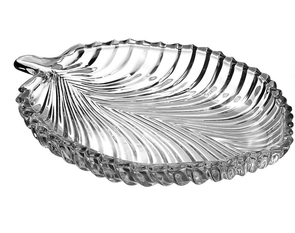 Buy Jigva Leaf Shape Crystal Glass Tray | Decorative Serving Plate