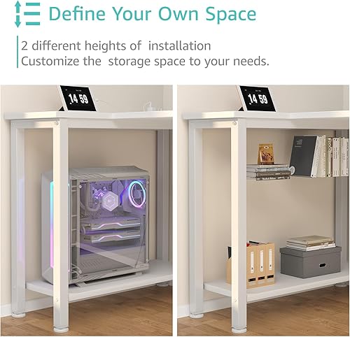 Miniatura 8 de Lufeiya Escritorio blanco en forma de L con cajones y estantes de almacenamiento, escritorio de esquina de 55 pulgadas con toma de corriente para