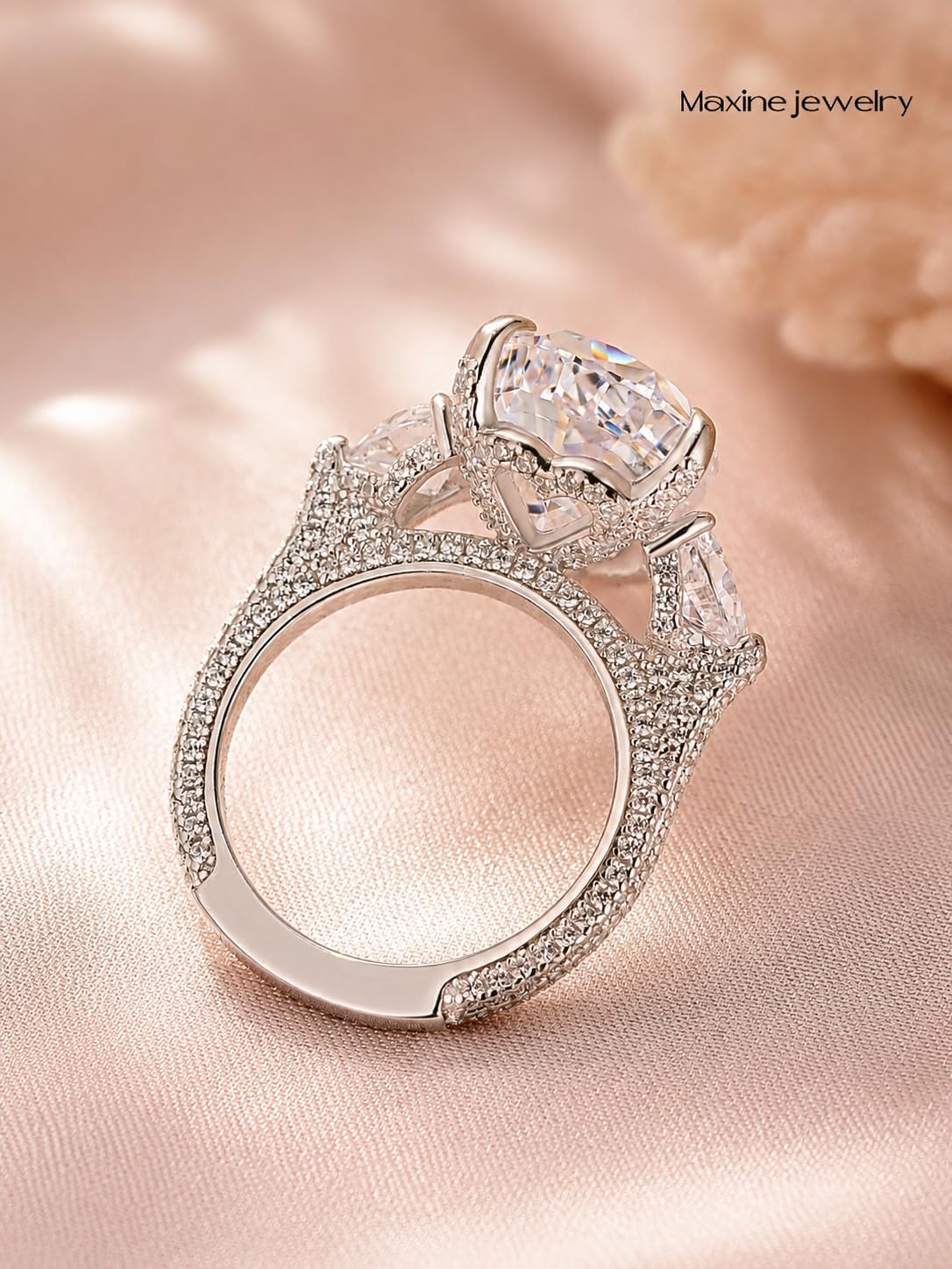 Maxinejewelry 8ct Pear Shaped Engagement Ring,3 Stone Promise Ring