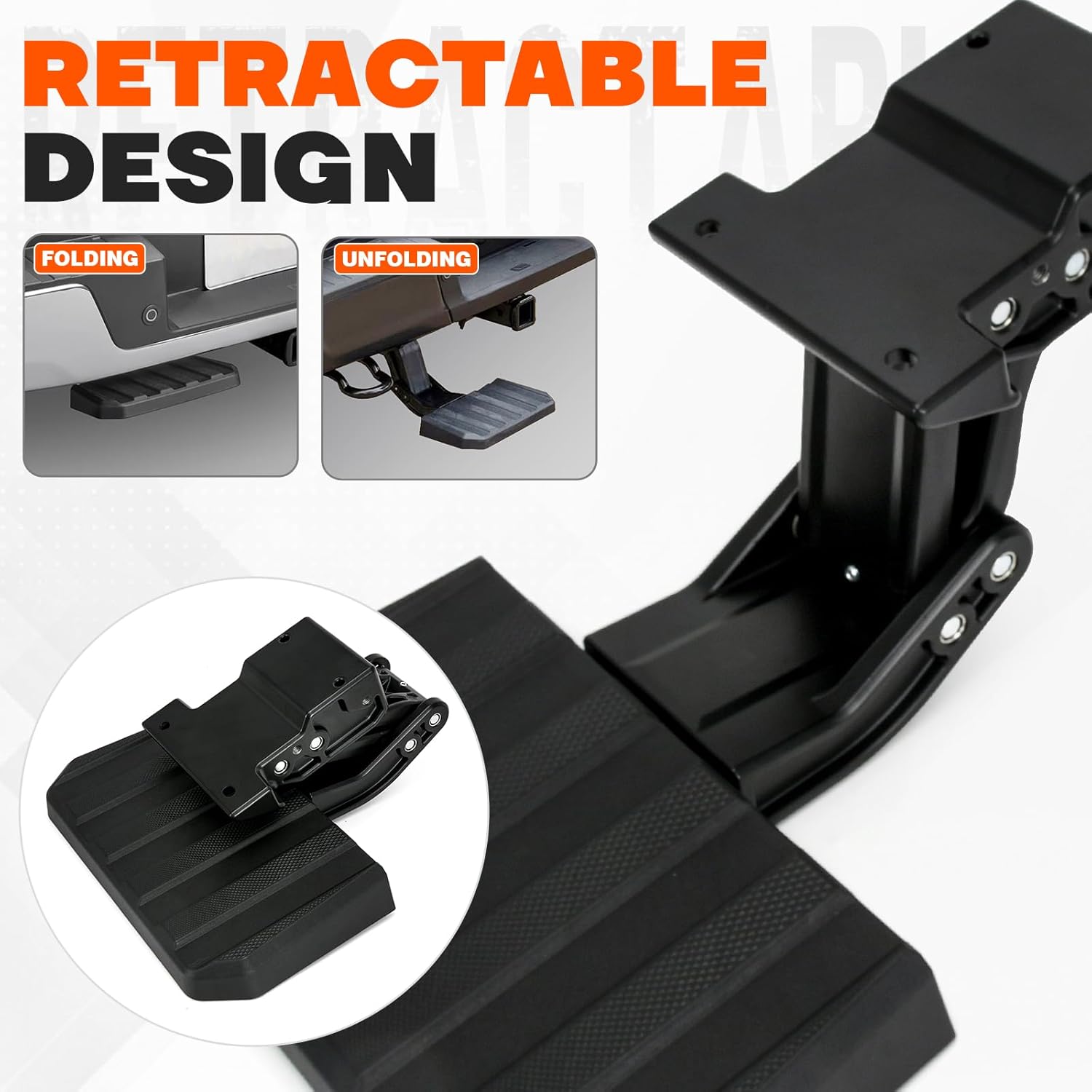 Rear Bed Step Compatible with 2024 2025 Ford F150 Swing Tailgate Center Door, Retractable Bumper Tailgate Step Replace VRL3Z-17A958-A, Not for Drop Tailgate F150 Rear 24-25