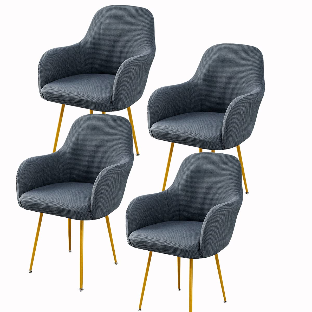 XGANGM Chair Slipcovers Curved Dining chair Covers with Arms and Backrest Set of 4/2/8 Stretch Office Chair Covers for Moderne Kitchen Metal legs Armrest Dining Chair,grey,4PCS