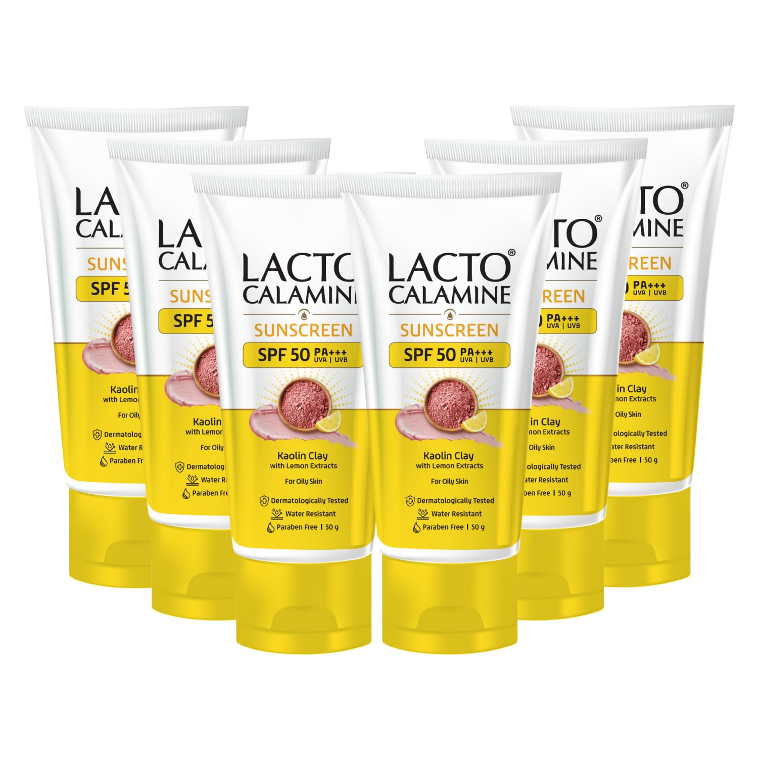 Lacto Calamine Daily Sunshield with Kaolin Clay. Matte Look Sunscreen SPF50 PA+++ Developed Specially for Oily or Acne Prone Skin. Light & Quick Absorbing. Paraben & Sulphate Free, 50g, Pack of 6