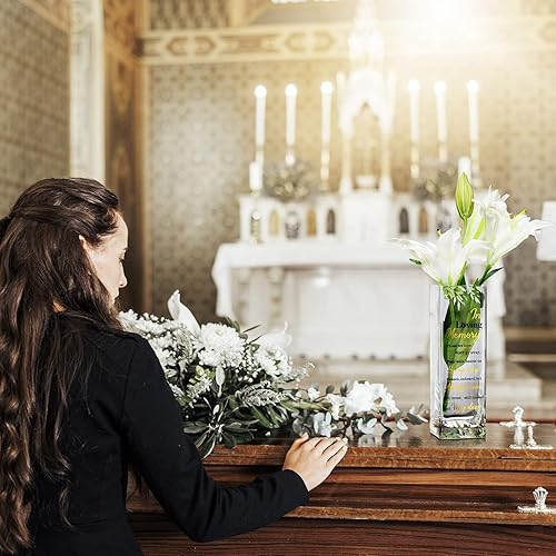 Miniatura 7 de Hoolerry Jarrón de cristal conmemorativo con tema botánico con versículo de condolencias, transparente, rectangular, 3.15 x 3.15 x 9.84 pulgadas,