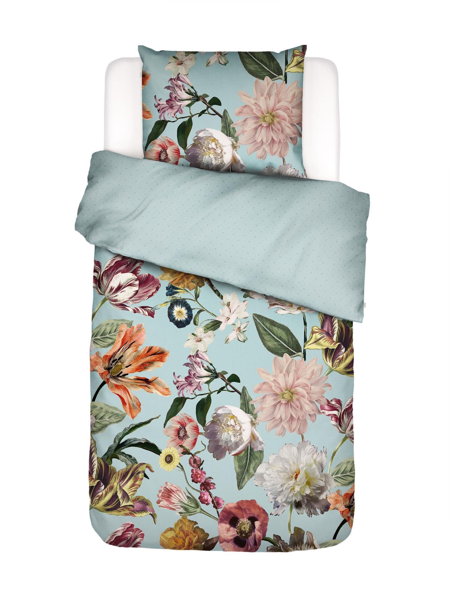 ESSENZA Bettwäsche Filou Pastellblau, 135x200 + 1x 80x80 cm - 100% Baumwollsatin 209TC - Blumen