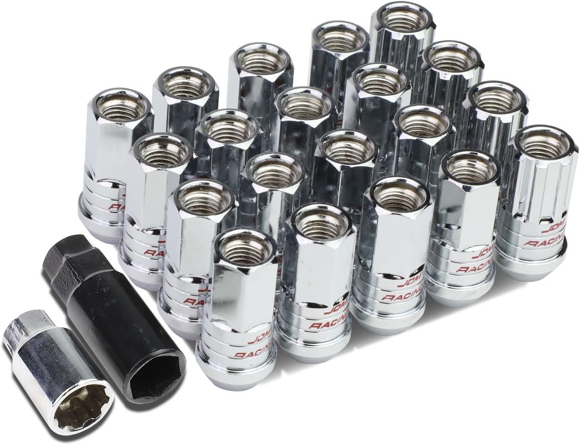 DNA Motoring LN-ZTL-9017-125-BK 16Pcs M12 x 1.25 Open End Steel Wheel Lug Nuts w/Lock Nut + Key + Extension Adapter, 25mm OD/45mm H (Black)