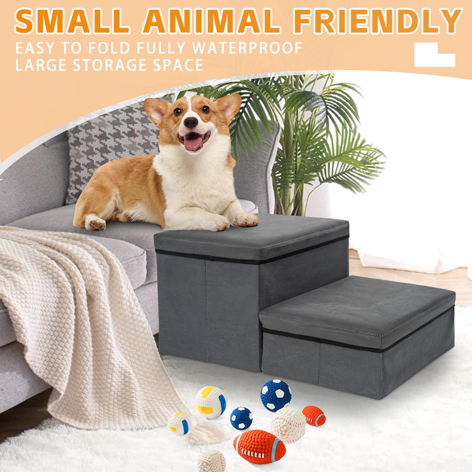 Two Step Dog Pet Ladder For Large Dogs AKOZLIN 2-Step Dog Stairs With Storage ...