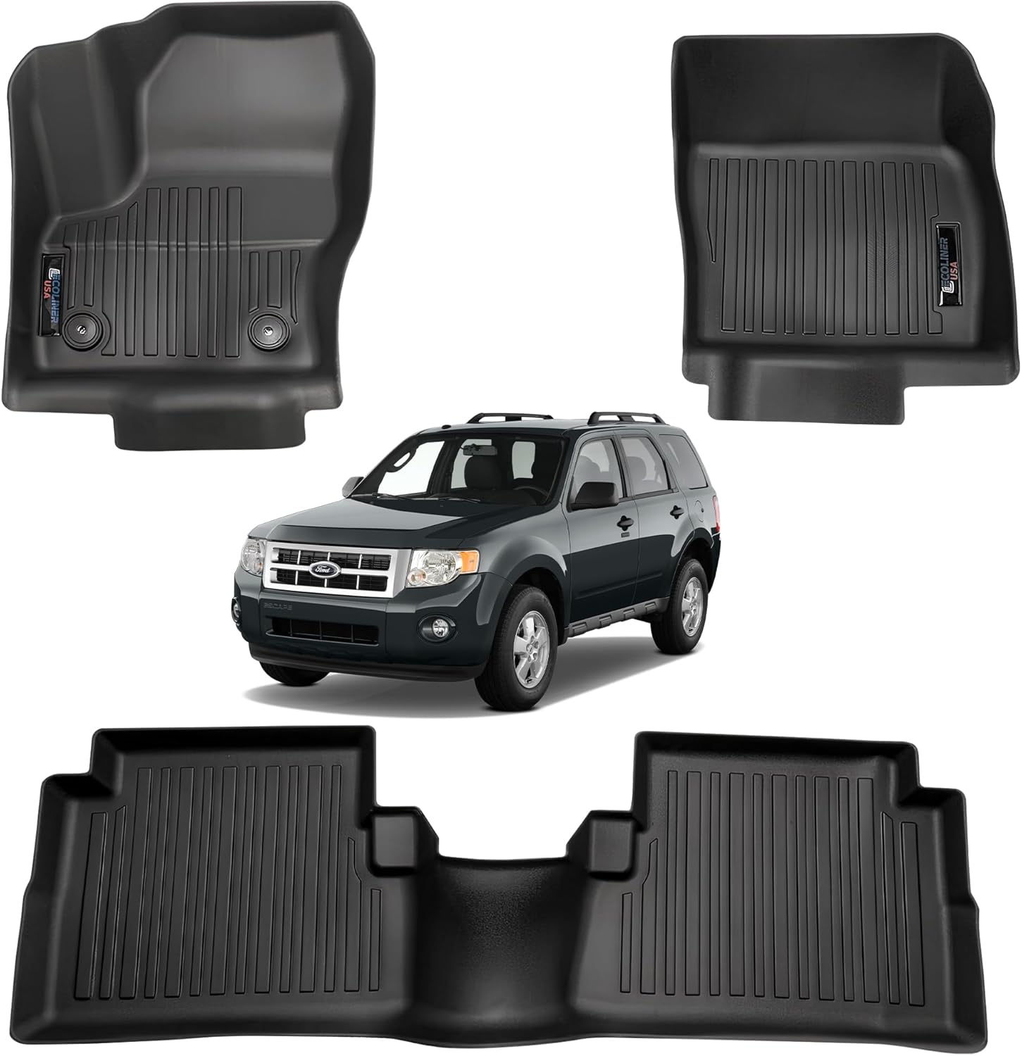 Automotive 3D Floor Mats Set for Ford Escape Third Generation | Heavy Duty All Weather Floor Protection Car Accessories | Custom Fit Liners for 1st & 2nd Row