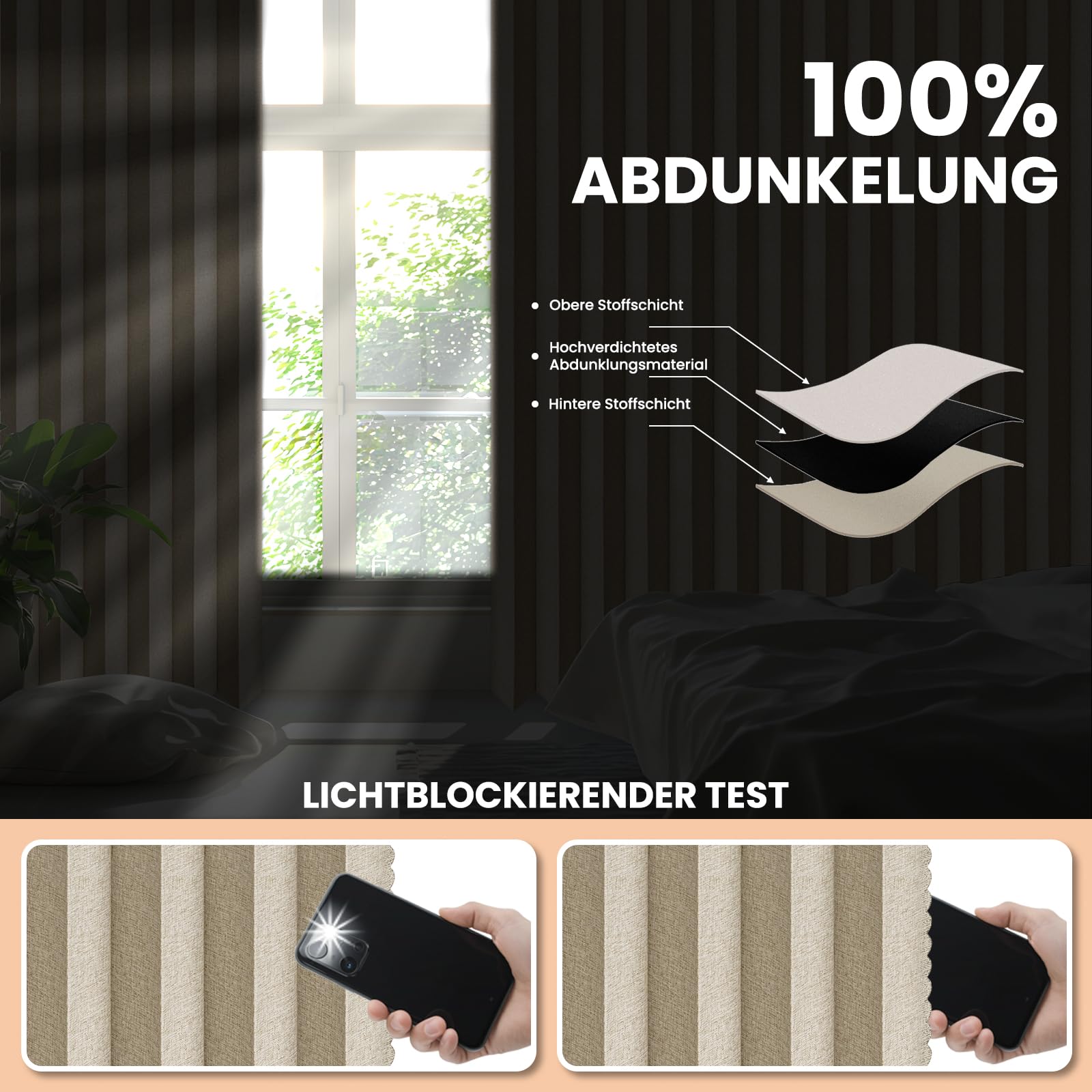 JILRON Raumteiler Vorhang Mit Schienen, 100% Vollschutz - Einzigartiges Akkordeon-Design, Saubere Optik für Schlafzimmer, Abstellraum (Cremefarben-H213 x B254 cm) 1er-Pack