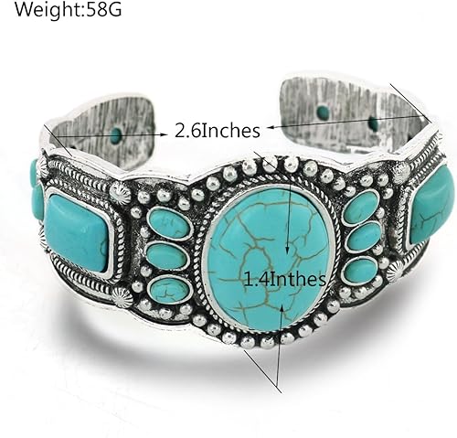 Miniatura 3 de Pulsera de turquesa comprimida con base chapada en rgentium antiguo para mujer, joyería de moda